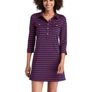 Vineyard Vines Performance Margo UPF50 Shirt Striped Dress 3/4 Sleeve Red Blue L